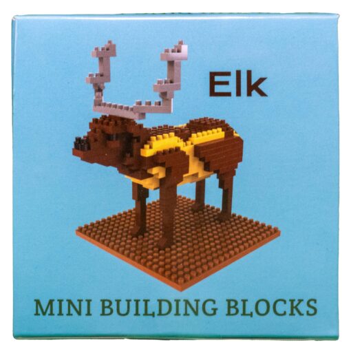 Elk Mini Building Blocks set box front showing a 174-piece elk model with assembled size and age recommendation for ages 7 and up.