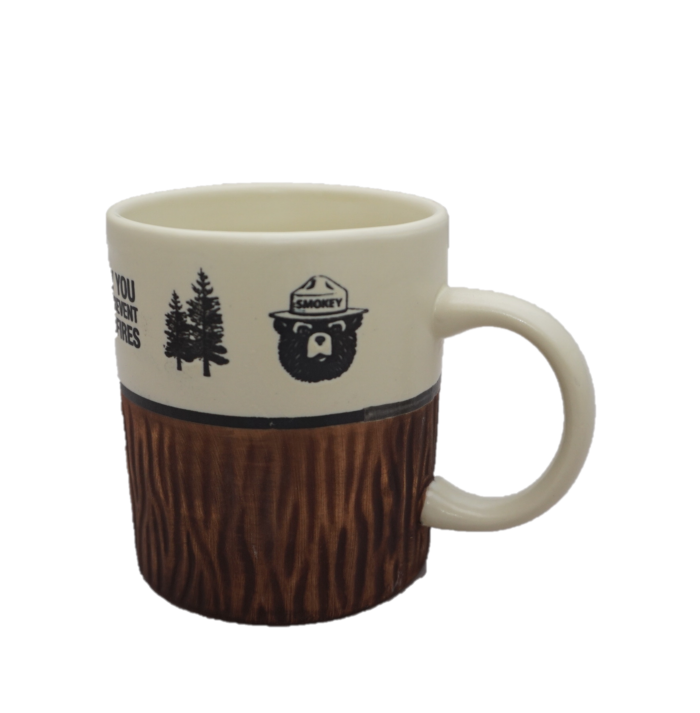 Smokey Bear Ceramic Mug – 12 oz Forest Design with Wood Texture - Image 2