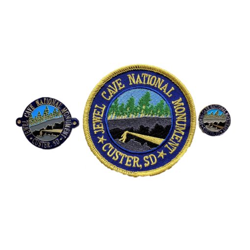 The Jewel Cave Classic Pin, Patch, Hiking Medallion is the original design created for Jewel Cave national Monument.
