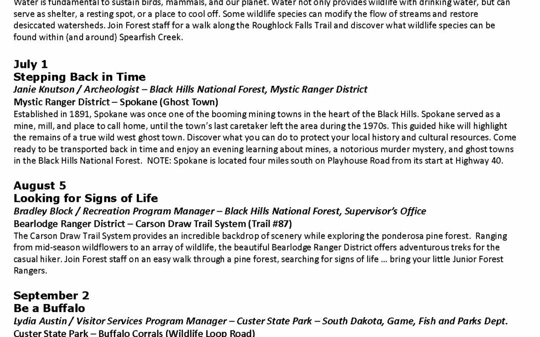 Black Hills National Forest 2023 Moon Walk Schedule