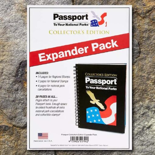 Rectangular cover sheet of the Park Passport Expansion Pages on a natural stone surface