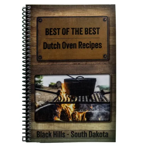 Front cover of Best of Best Dutch Oven Recipes book with photo of a black dutch oven over fire coals