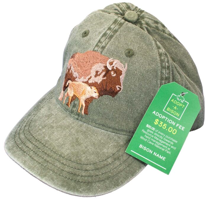 Bison and calf embroidered hat with Adoption tag