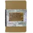 Front of leather-bound National Parks atlas wrapped in a printed sleeve. Sleeve lists contents including 98 color maps, 50 pages of park details, and 45 journaling pages. Tan leather cover is visible at top and bottom.