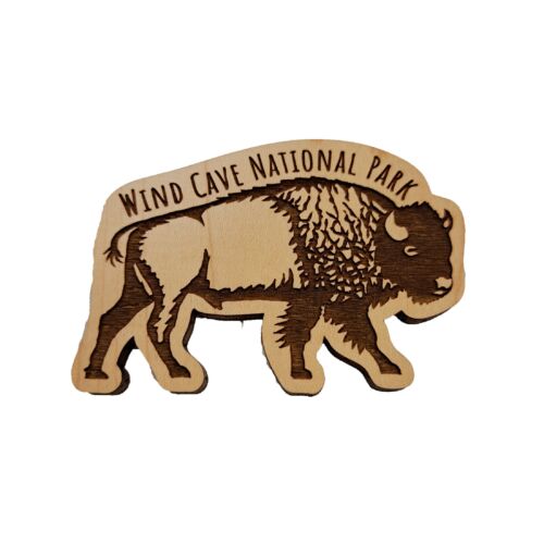 Wind Cave National Park laser-engraved wood bison silhouette magnet