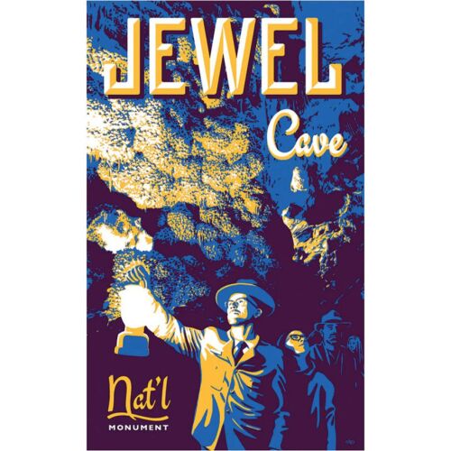 Jewel Cave National Monument Scenic Highways magnet, lantern-tour hand-drawn art