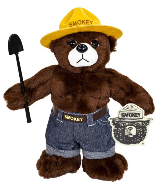 Smokey Bear plush with yellow flathat and shovel