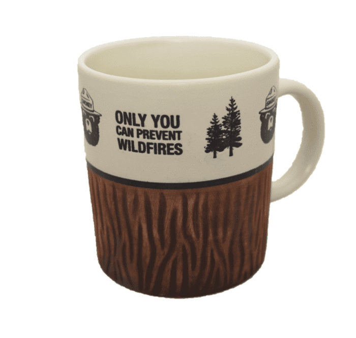 Smokey Bear Ceramic Mug – 12 oz Forest Design with Wood Texture