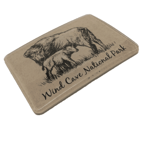 Wind Cave National Park resin magnet with a pen sketch of a bison cow and calf