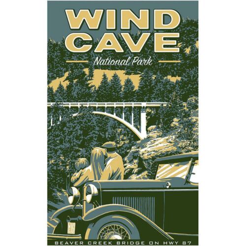 Wind Cave National Park Scenic Highways magnet, Beaver Creek Bridge hand-drawn art
