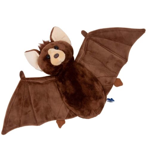 Adopt-A-Bat 12-inch brown plush with a reddish head tuft and wings spread on a white background.