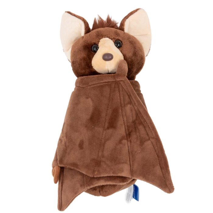 Adopt-A-Bat 12-inch brown plush with a reddish head tuft and its wings wrapped around its body.