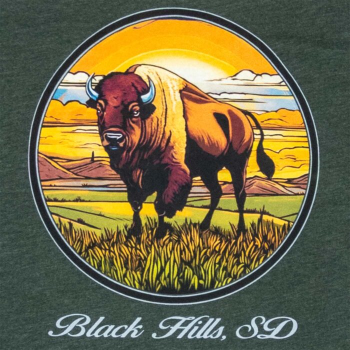 Close-up of the stained-glass bison sunset medallion, Black Hills SD