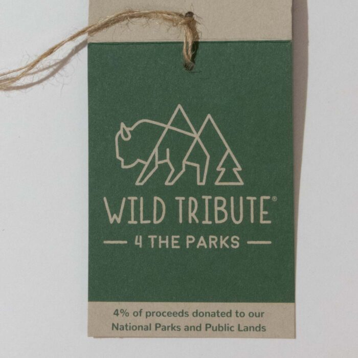Green Wild Tribute 4 the Parks hang tag, 4 percent of proceeds donated to national parks and public lands