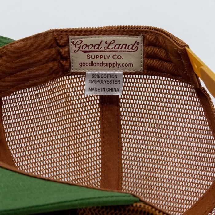 Interior label reading Good Land Supply Co, 55 percent cotton, 45 percent polyester, made in China