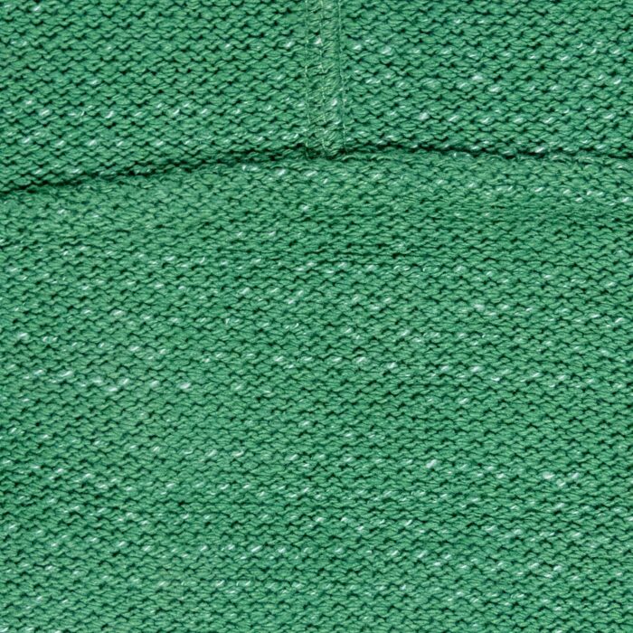 Close-up of the textured heather green cotton-blend French terry fleece