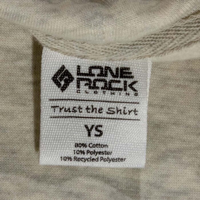 Lone Rock Clothing Trust the Shirt label: youth small, 80% cotton, 10% polyester, 10% recycled polyester