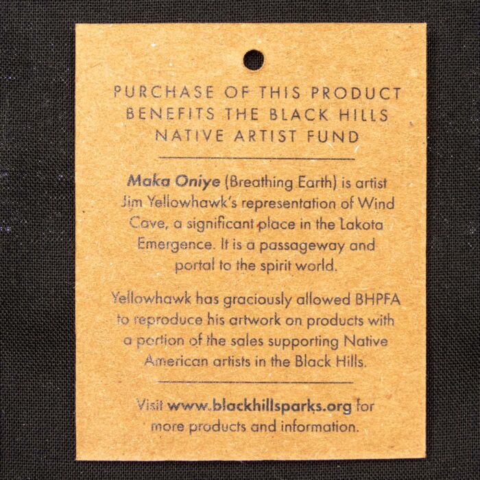 Hang tag explaining Maka Oniye and the Black Hills Native Artist Fund
