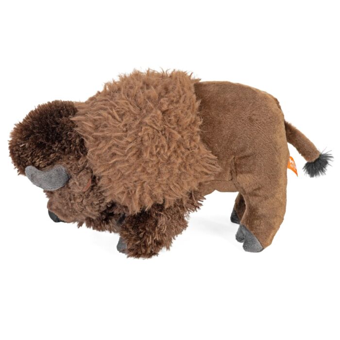 Wild Republic 12 inch bison plush in side profile, showing the humped shoulder, beard, and tufted tail