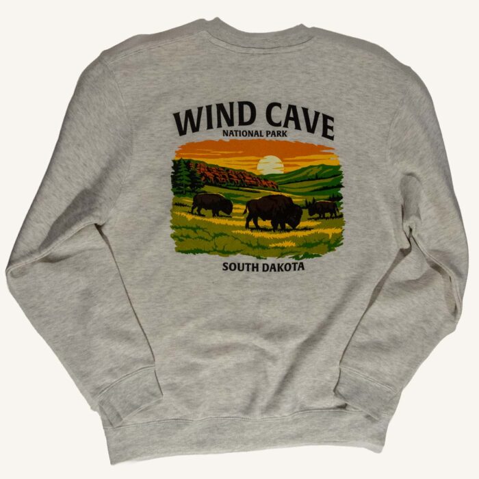 Wind Cave National Park crewneck back, bison herd grazing at sunset