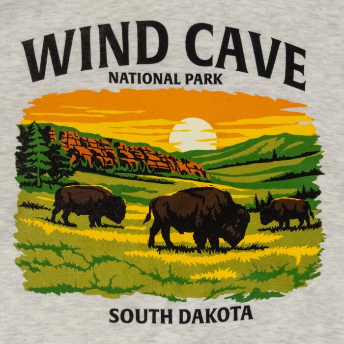 Close-up of the Wind Cave bison and sunset prairie back art