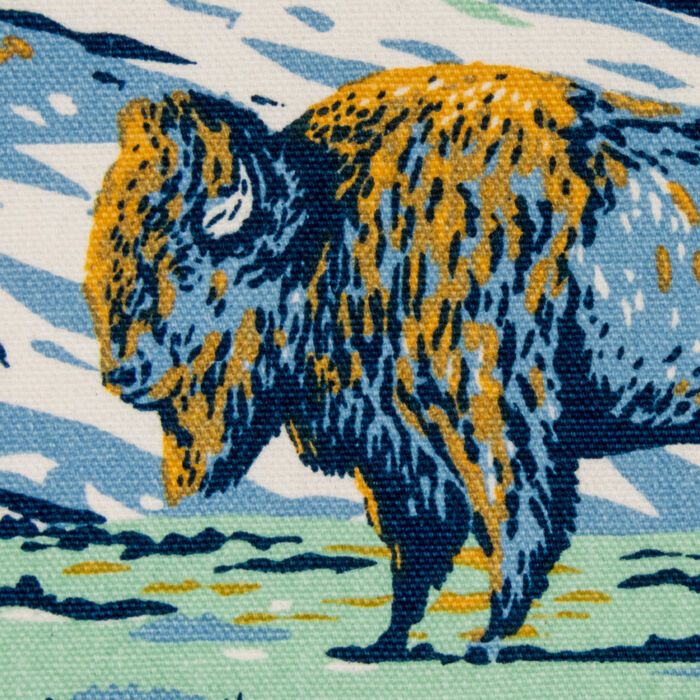 Close-up of bison printed on the Wind Cave canvas tote bag