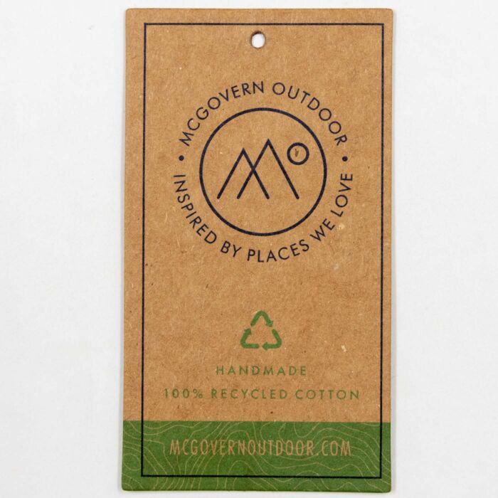 McGovern Outdoor hang tag reading Handmade, 100 percent Recycled Cotton