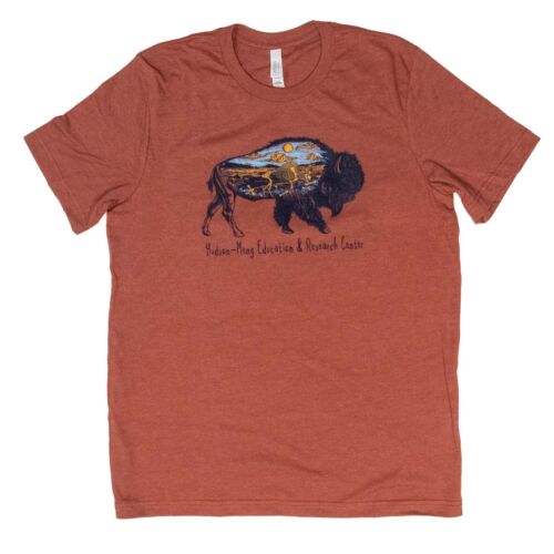 Hudson-Meng Bison Art T-Shirt, front view showing bison silhouette with skeleton interior on heather clay tee