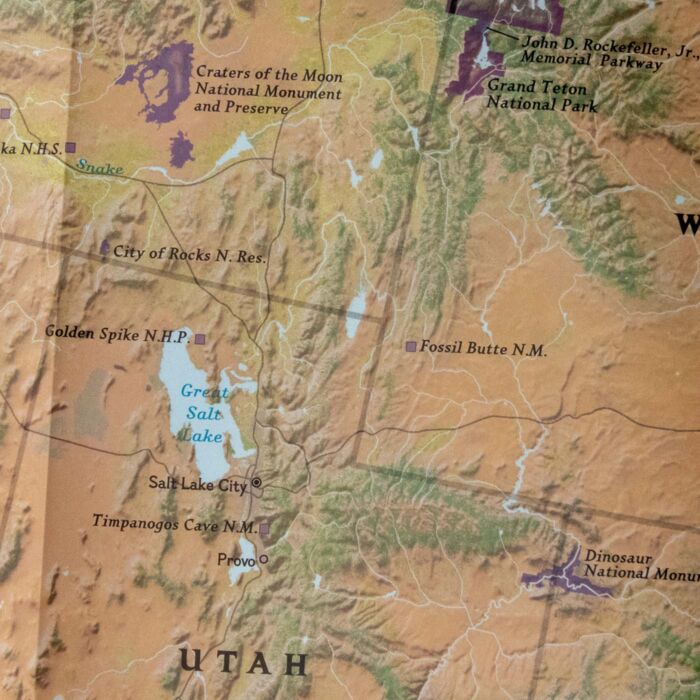 National Parks of the United States wall map detail showing park information