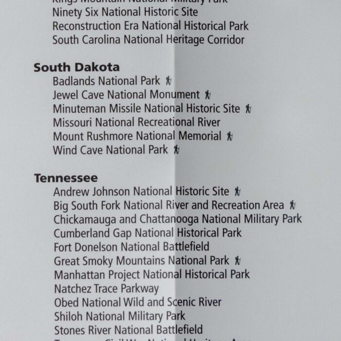 National Parks of the United States wall map detail showing regional parks