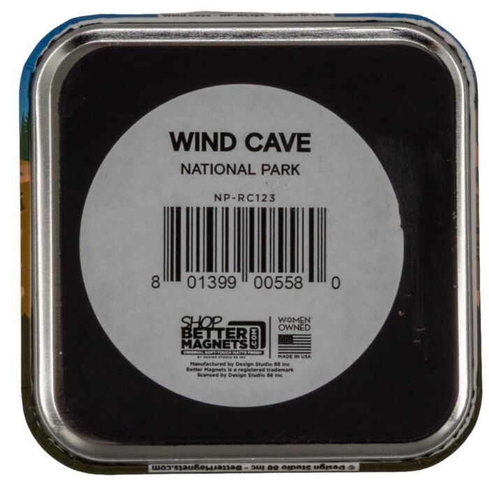 Back of Wind Cave bison magnet with magnetic surface and Better Magnets label, part NP-RC123.