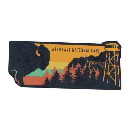 Wind Cave Fire Tower bison magnet with four colored stripes, front