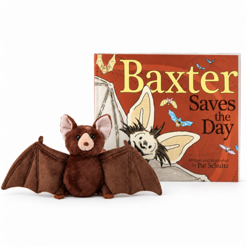 Baxter Saves The Day book with 8-inch brown bat plush bundle