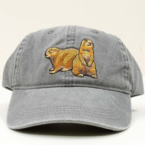 Gray Wind Cave prairie dog hat with two embroidered prairie dogs on the front
