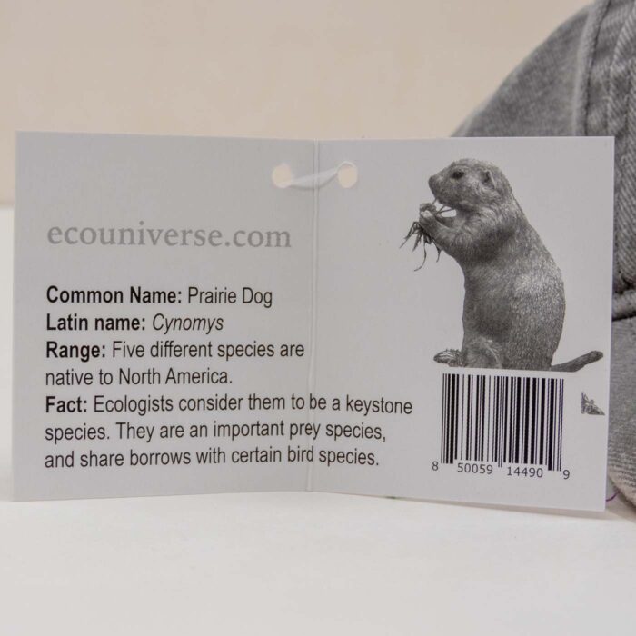 Prairie dog interpretive hang tag with animal facts and UPC barcode